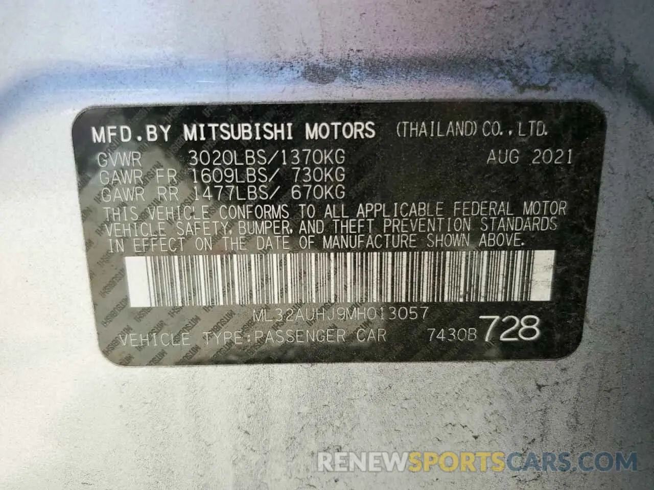 14 Фотография поврежденного автомобиля ML32AUHJ9MH013057 MITSUBISHI MIRAGE 2021