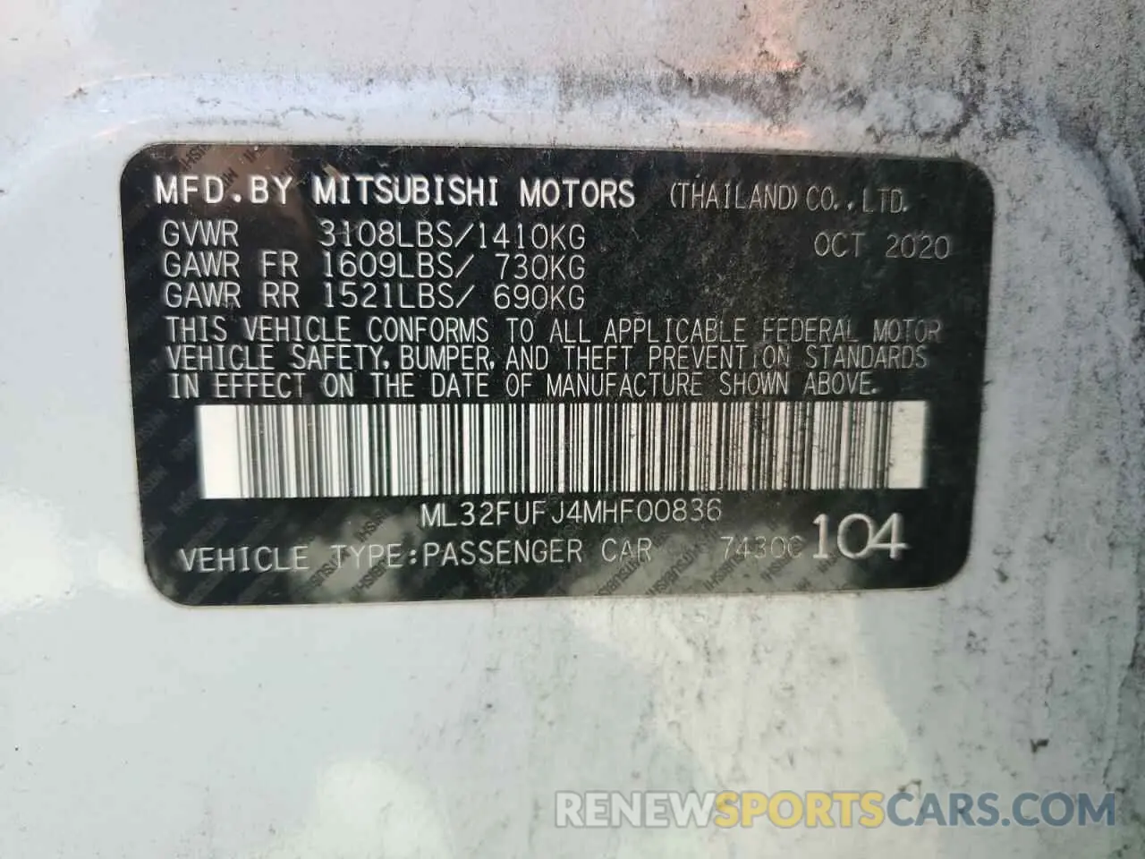 13 Photograph of a damaged car ML32FUFJ4MHF00836 MITSUBISHI MIRAGE 2021