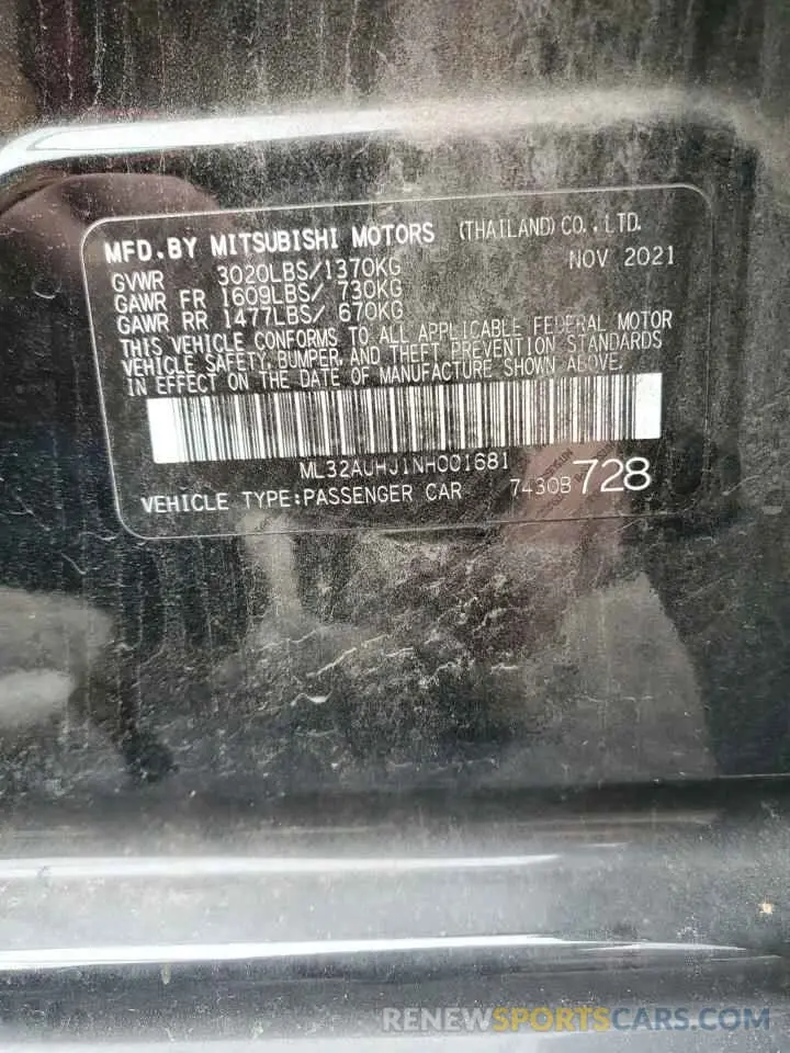 12 Photograph of a damaged car ML32AUHJ1NH001681 MITSUBISHI MIRAGE 2022