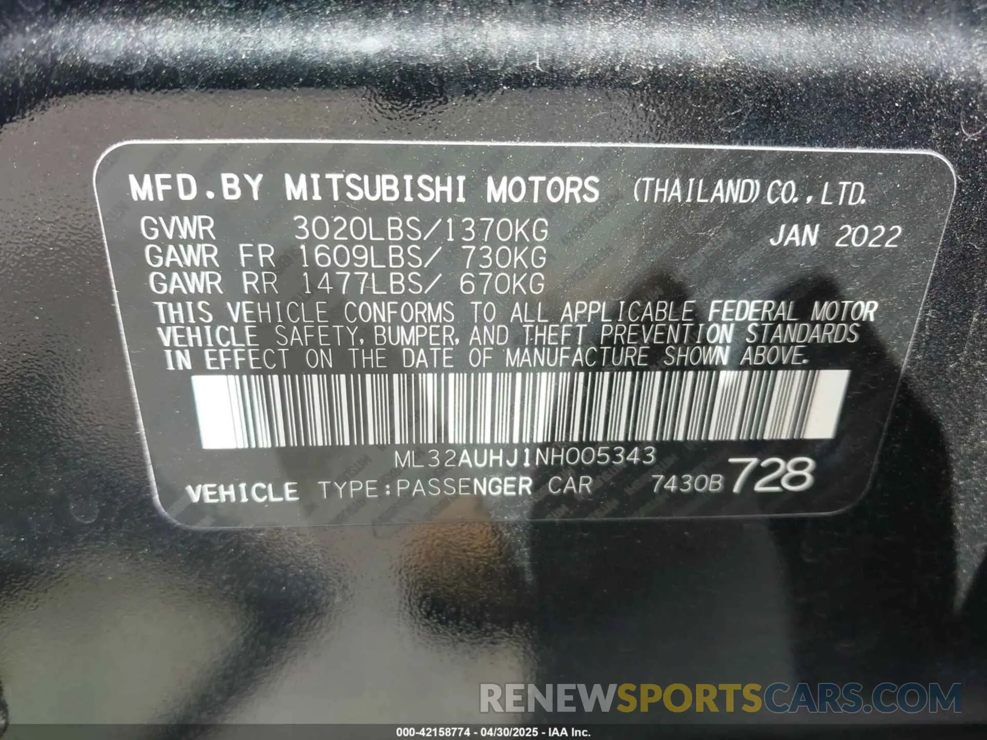 9 Photograph of a damaged car ML32AUHJ1NH005343 MITSUBISHI MIRAGE 2022