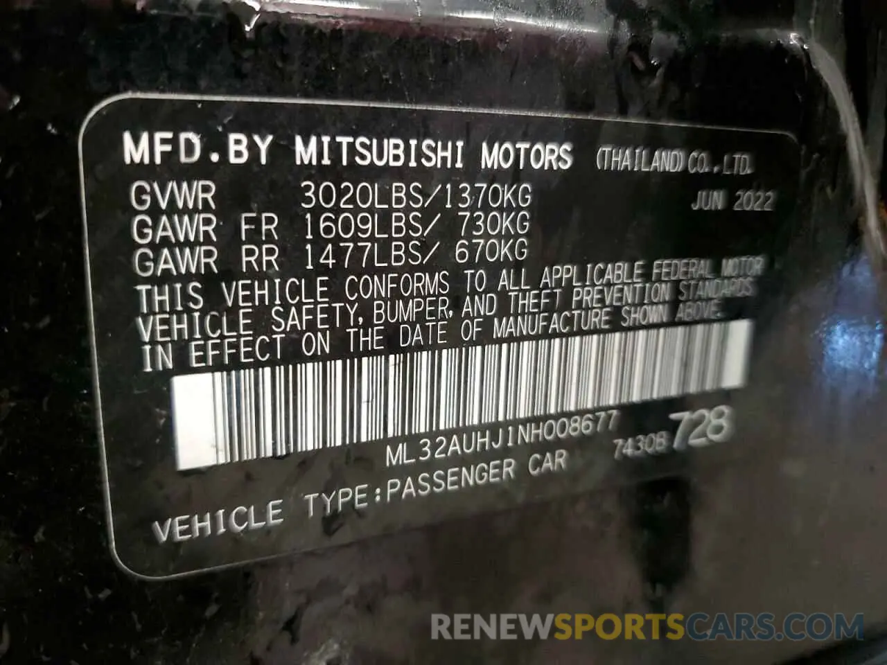 12 Фотография поврежденного автомобиля ML32AUHJ1NH008677 MITSUBISHI MIRAGE 2022