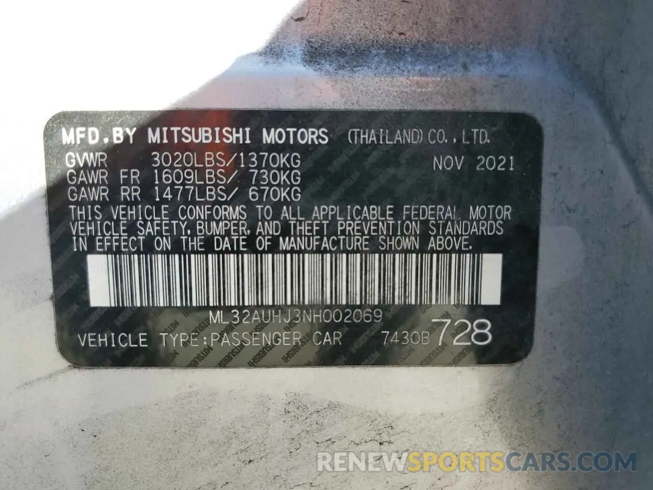 14 Фотография поврежденного автомобиля ML32AUHJ3NH002069 MITSUBISHI MIRAGE 2022