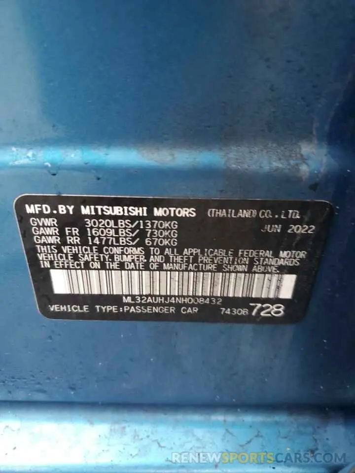14 Фотография поврежденного автомобиля ML32AUHJ4NH008432 MITSUBISHI MIRAGE 2022