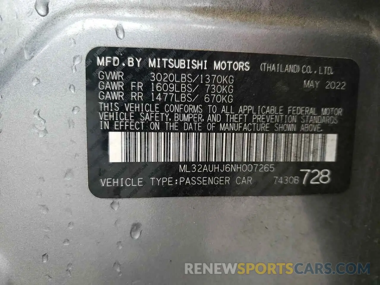 12 Фотография поврежденного автомобиля ML32AUHJ6NH007265 MITSUBISHI MIRAGE 2022