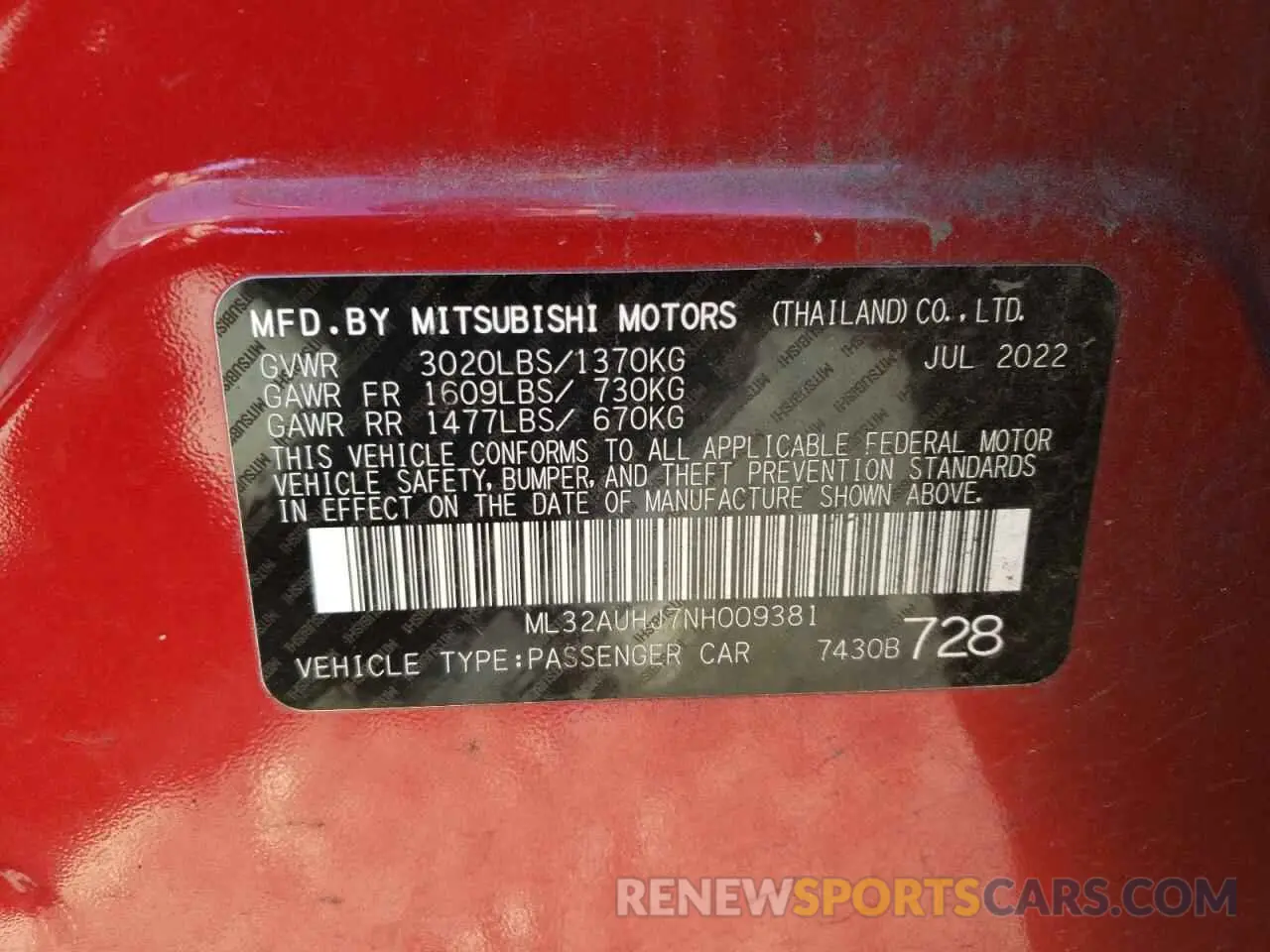 12 Фотография поврежденного автомобиля ML32AUHJ7NH009381 MITSUBISHI MIRAGE 2022