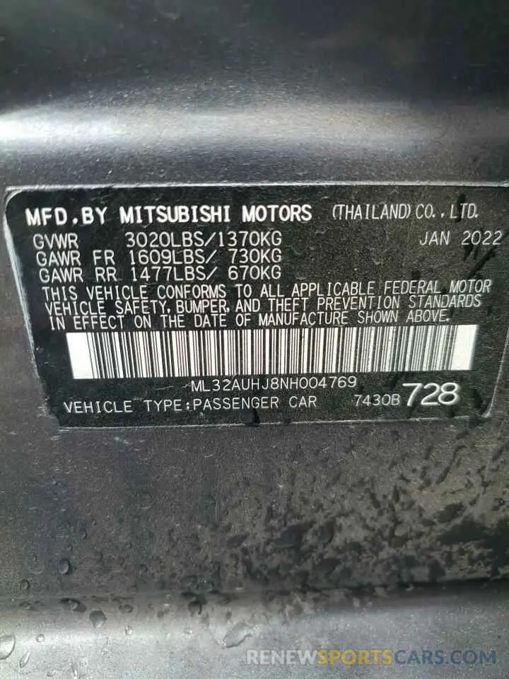 12 Фотография поврежденного автомобиля ML32AUHJ8NH004769 MITSUBISHI MIRAGE 2022