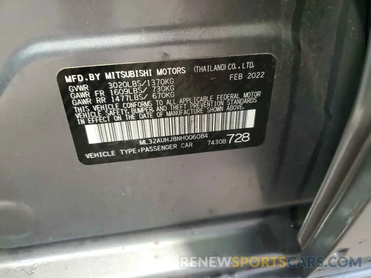 13 Фотография поврежденного автомобиля ML32AUHJ8NH006084 MITSUBISHI MIRAGE 2022