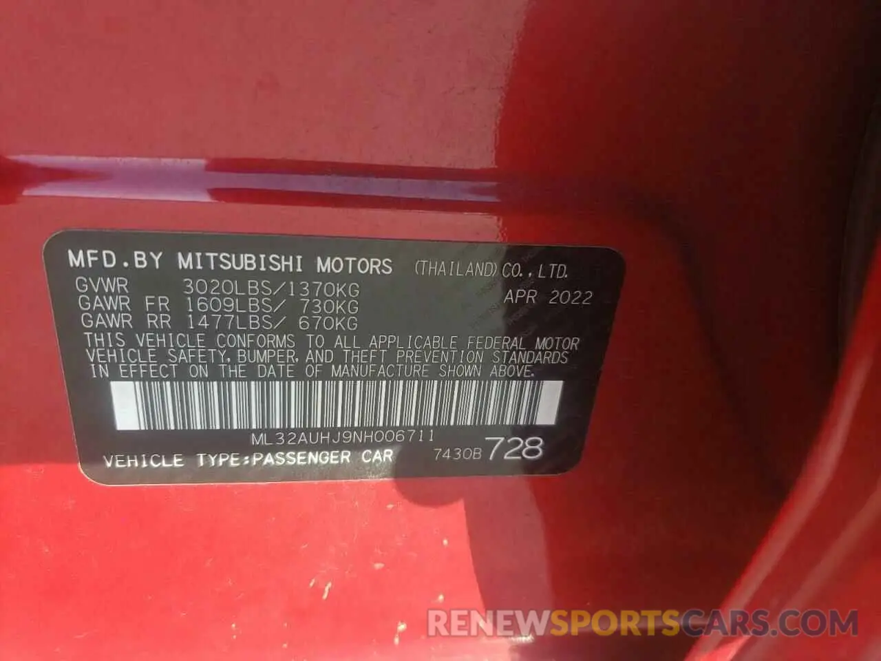 12 Фотография поврежденного автомобиля ML32AUHJ9NH006711 MITSUBISHI MIRAGE 2022