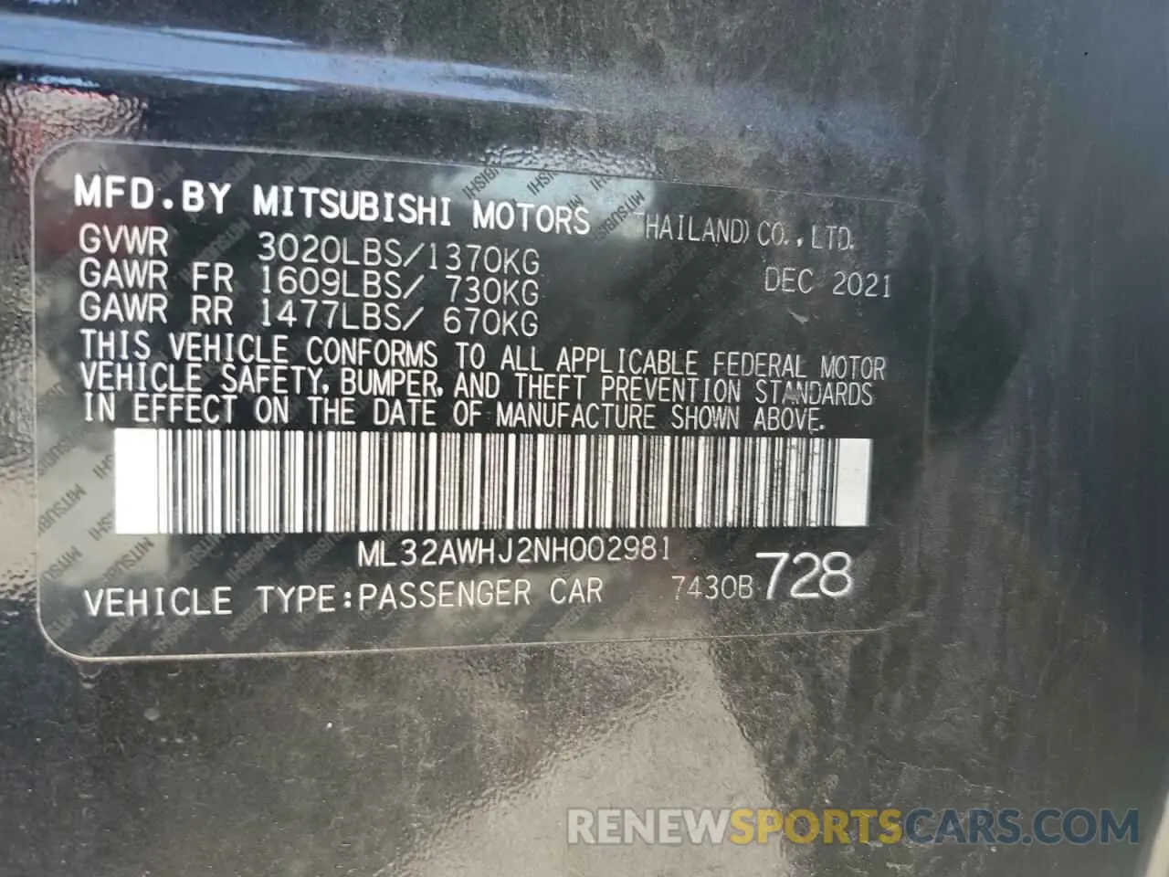13 Фотография поврежденного автомобиля ML32AWHJ2NH002981 MITSUBISHI MIRAGE 2022