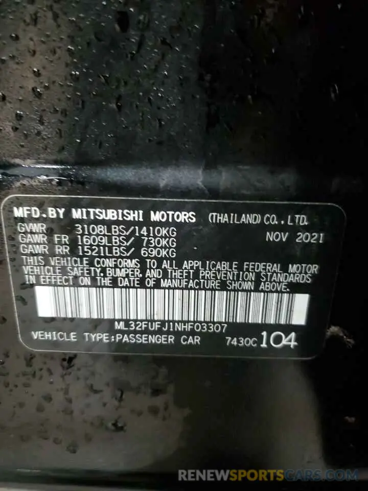 12 Фотография поврежденного автомобиля ML32FUFJ1NHF03307 MITSUBISHI MIRAGE 2022