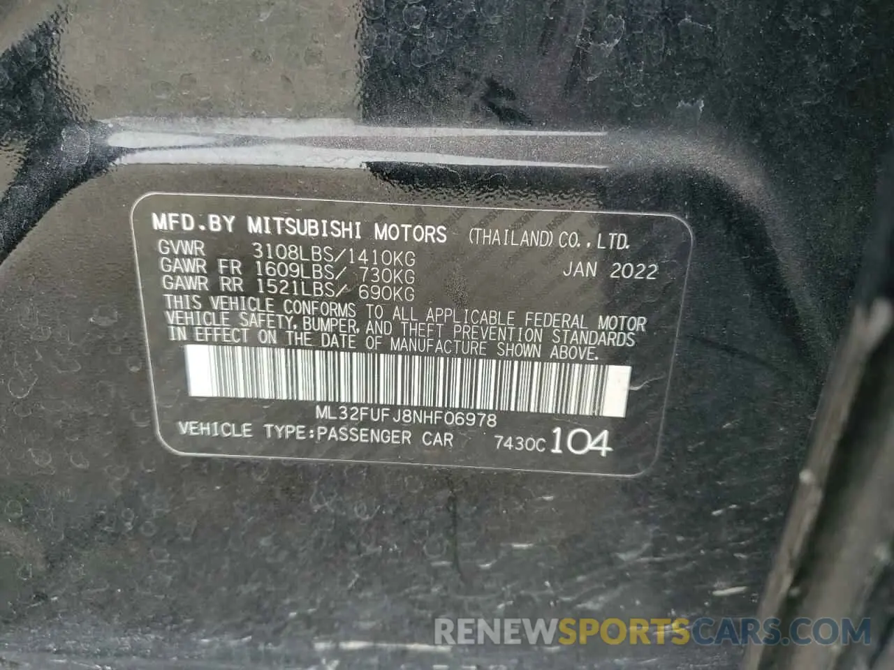 12 Photograph of a damaged car ML32FUFJ8NHF06978 MITSUBISHI MIRAGE 2022