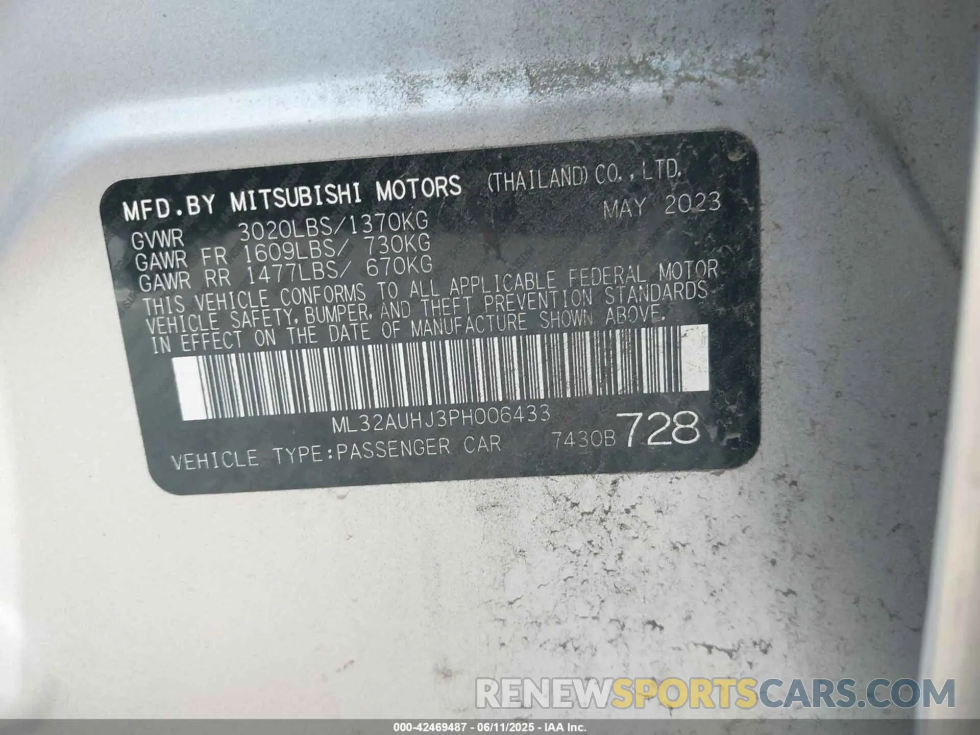 9 Photograph of a damaged car ML32AUHJ3PH006433 MITSUBISHI MIRAGE 2023