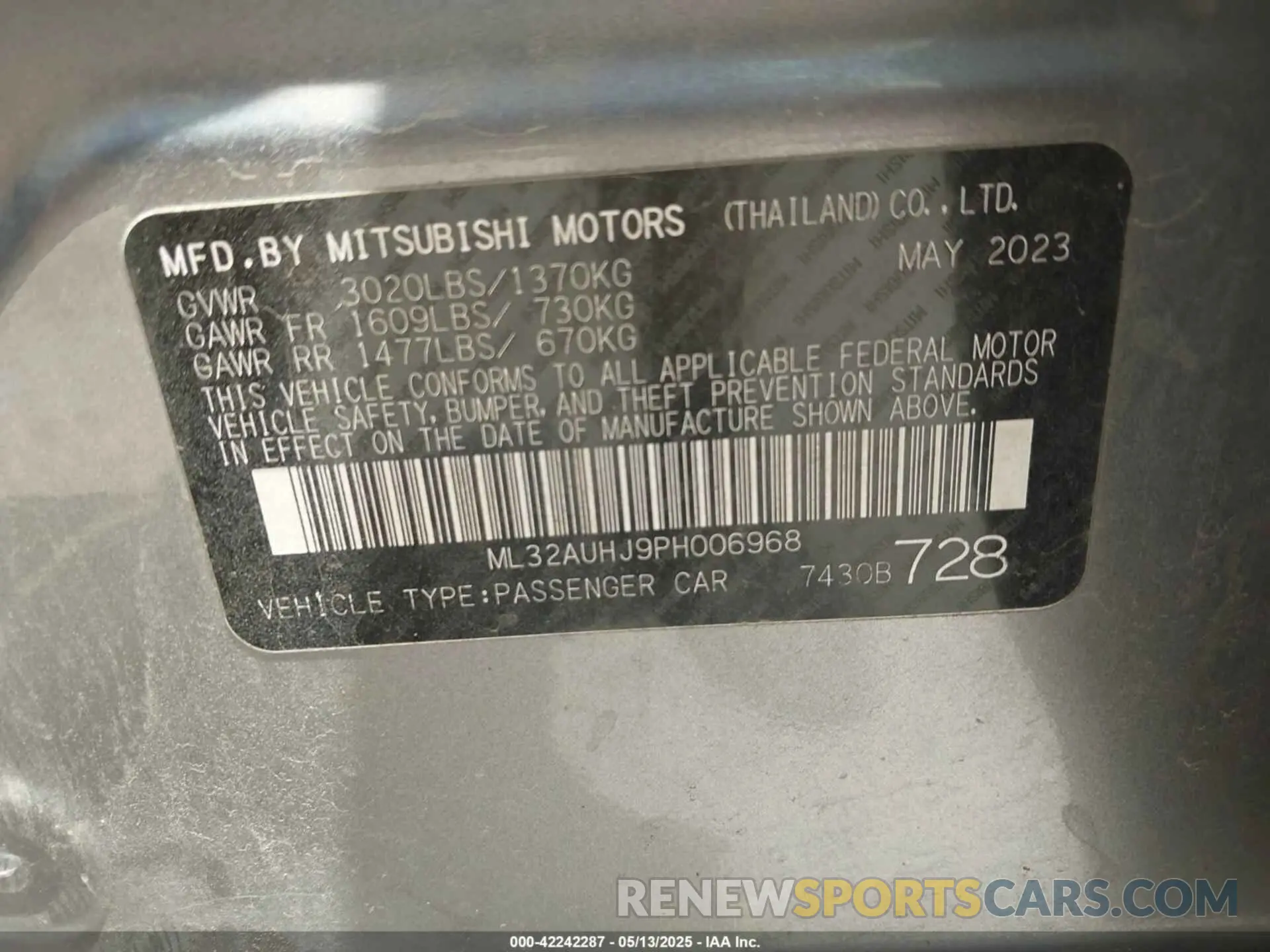 9 Фотография поврежденного автомобиля ML32AUHJ9PH006968 MITSUBISHI MIRAGE 2023