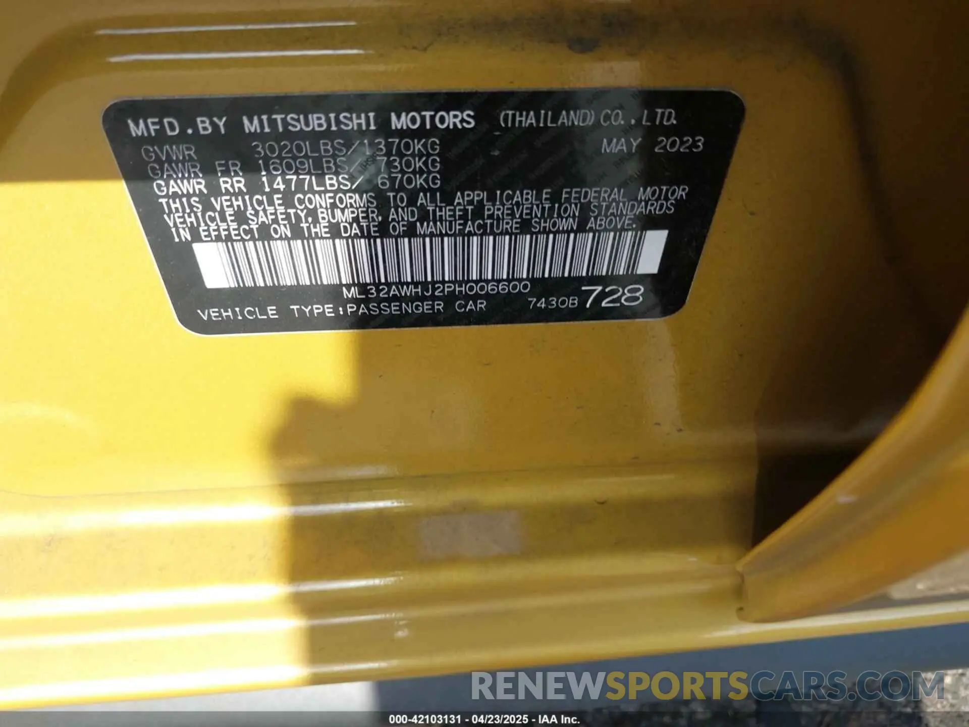 9 Фотография поврежденного автомобиля ML32AWHJ2PH006600 MITSUBISHI MIRAGE 2023