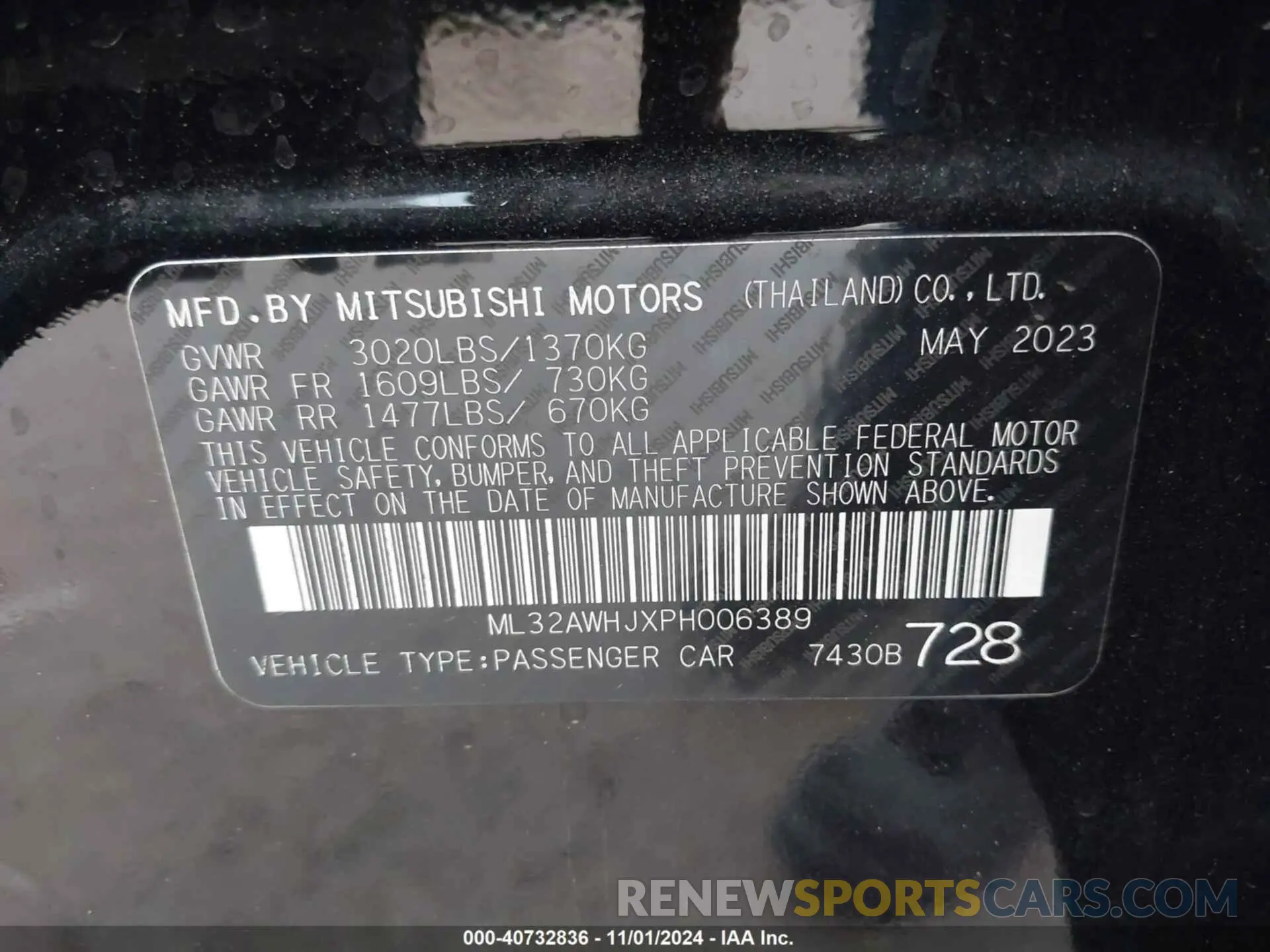 9 Photograph of a damaged car ML32AWHJXPH006389 MITSUBISHI MIRAGE 2023