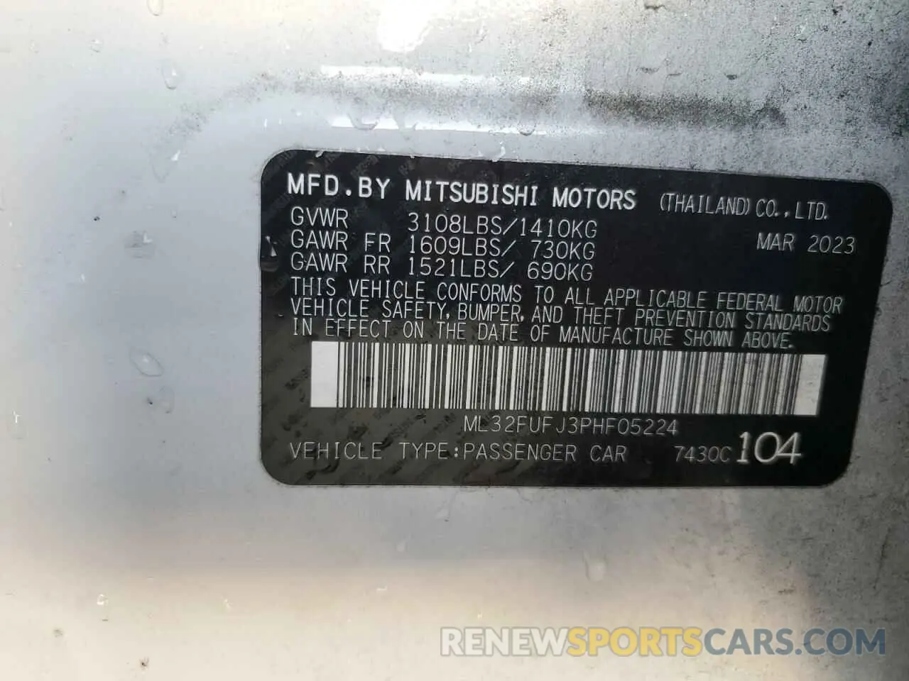 13 Photograph of a damaged car ML32FUFJ3PHF05224 MITSUBISHI MIRAGE 2023