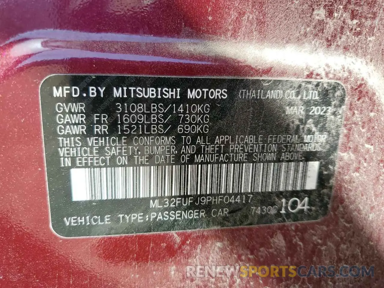 13 Photograph of a damaged car ML32FUFJ9PHF04417 MITSUBISHI MIRAGE 2023