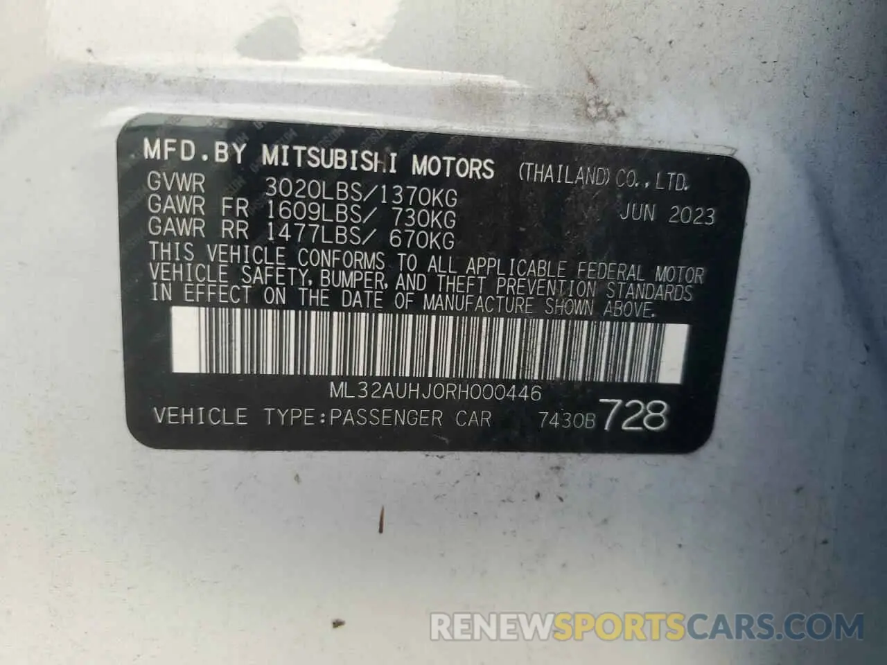 13 Photograph of a damaged car ML32AUHJ0RH000446 MITSUBISHI MIRAGE 2024