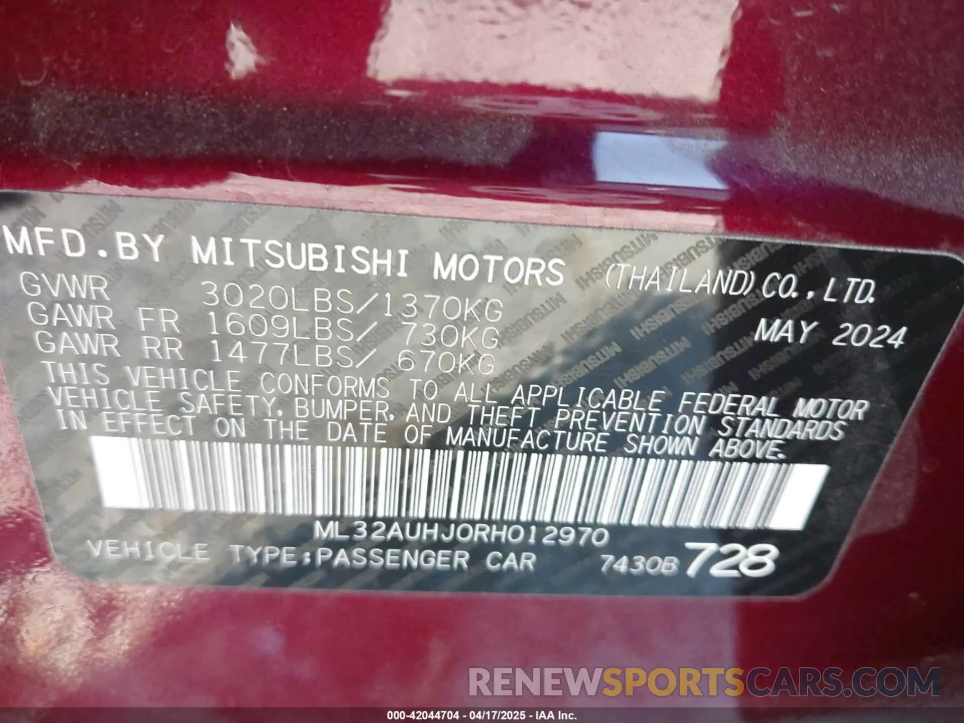 9 Фотография поврежденного автомобиля ML32AUHJ0RH012970 MITSUBISHI MIRAGE 2024