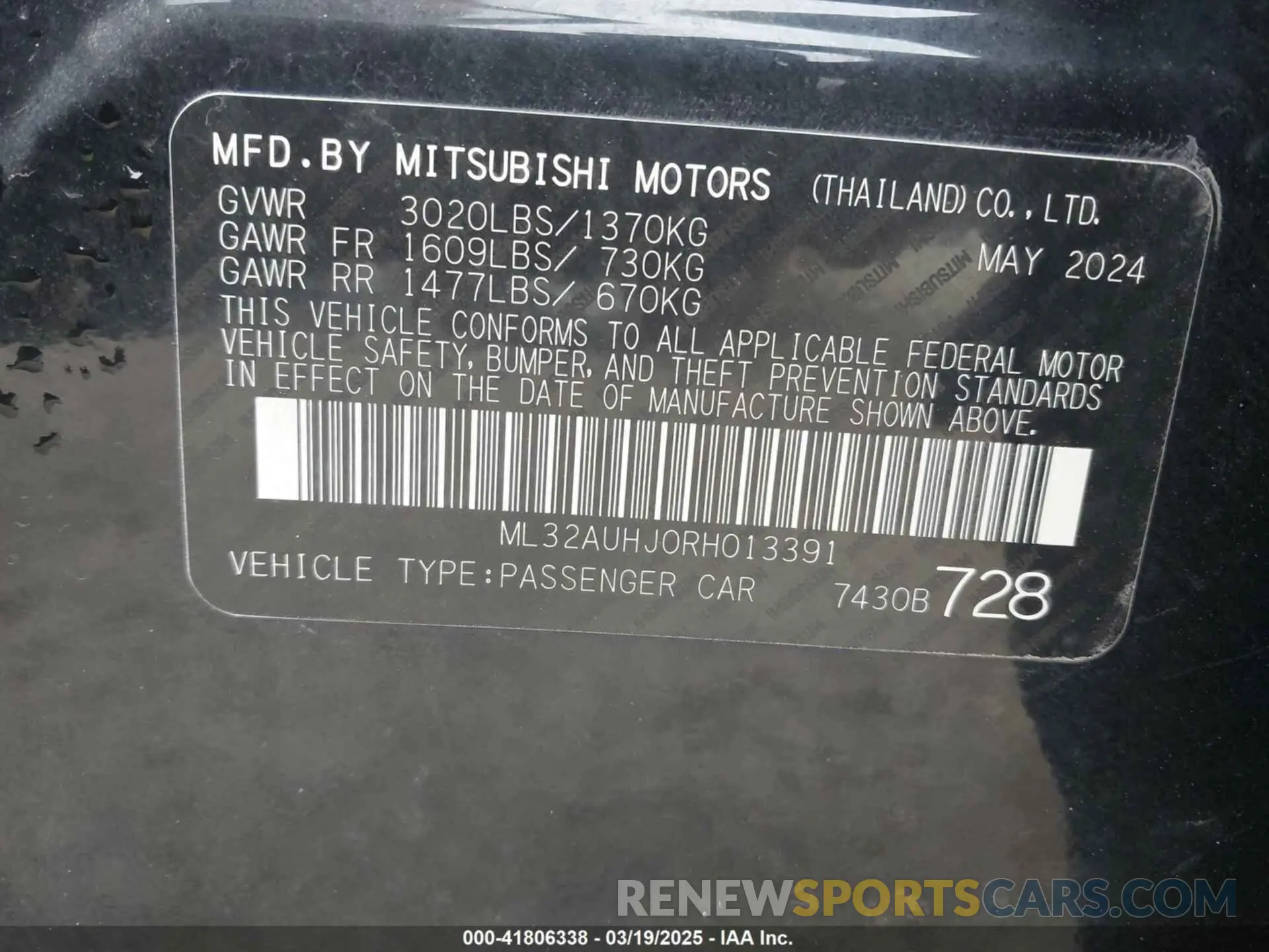 9 Фотография поврежденного автомобиля ML32AUHJ0RH013391 MITSUBISHI MIRAGE 2024