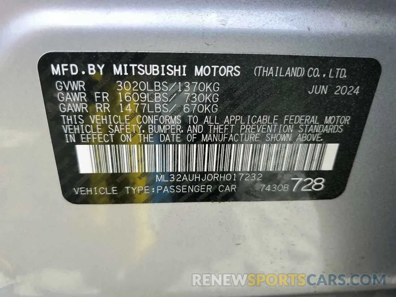 12 Фотография поврежденного автомобиля ML32AUHJ0RH017232 MITSUBISHI MIRAGE 2024