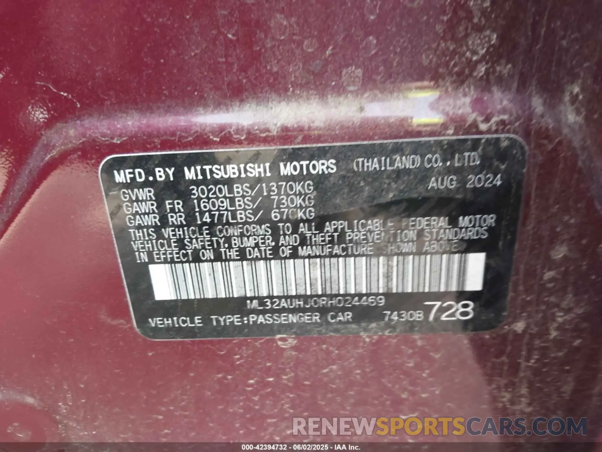 9 Photograph of a damaged car ML32AUHJ0RH024469 MITSUBISHI MIRAGE 2024