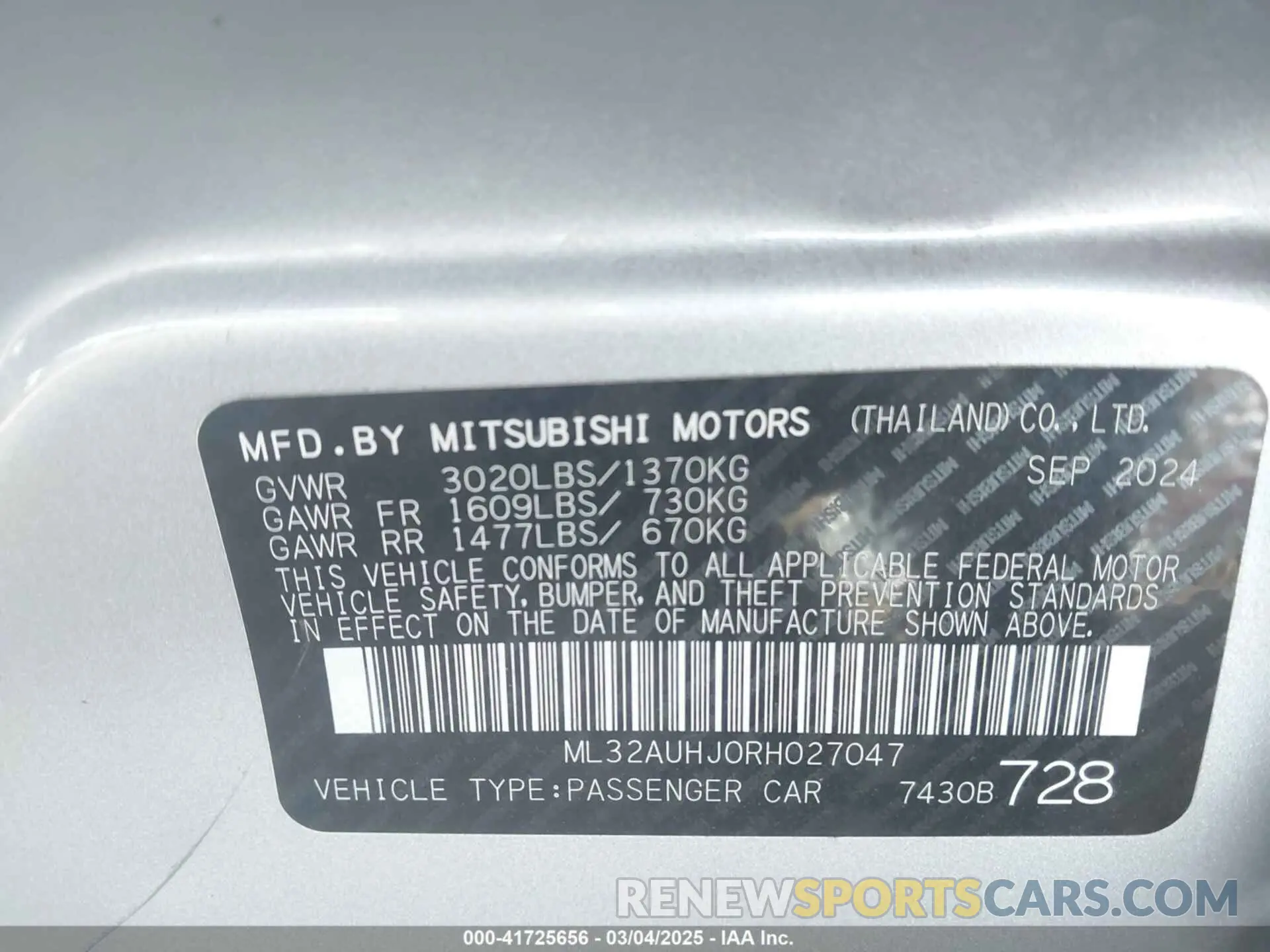 9 Photograph of a damaged car ML32AUHJ0RH027047 MITSUBISHI MIRAGE 2024