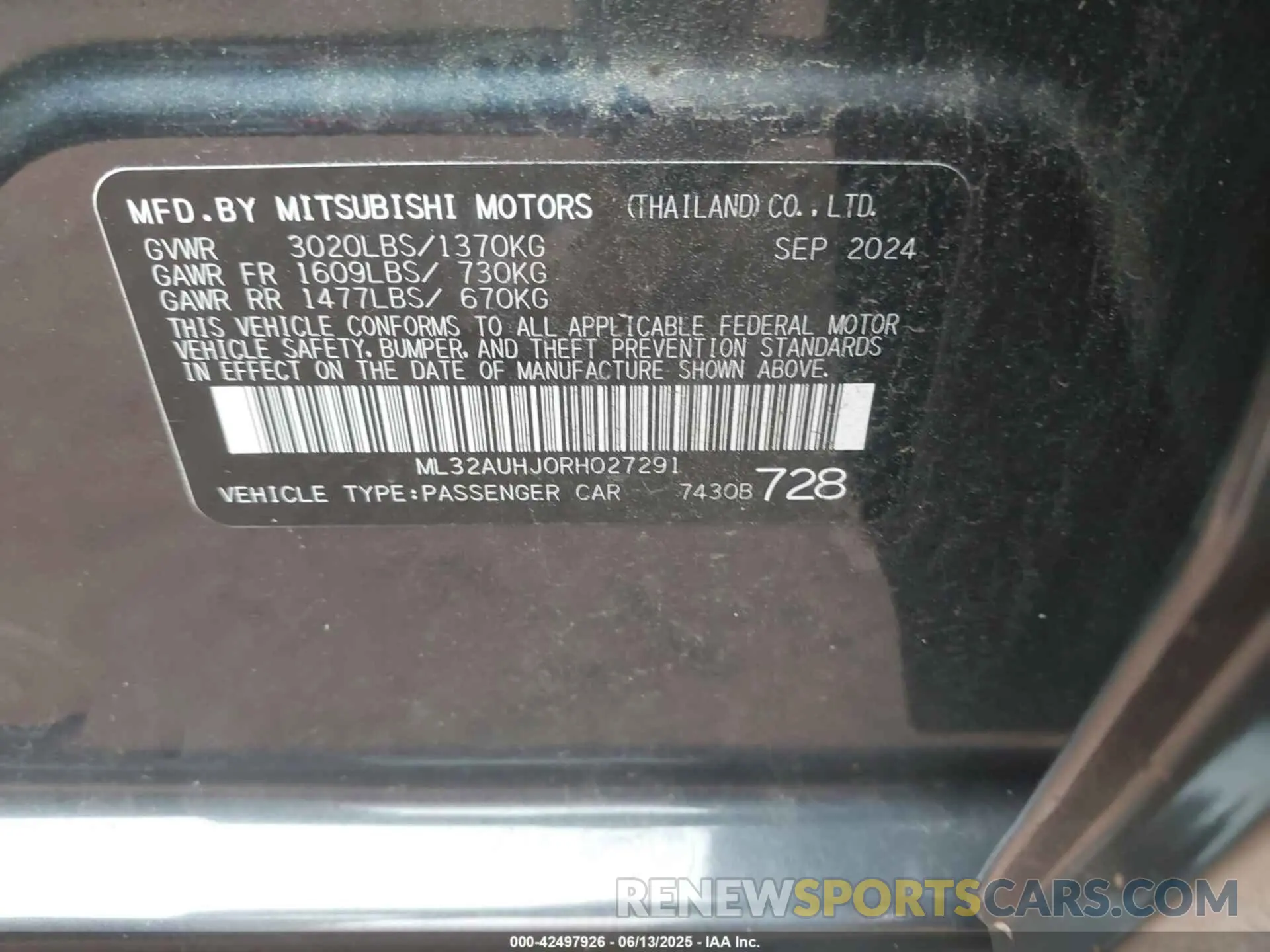 9 Photograph of a damaged car ML32AUHJ0RH027291 MITSUBISHI MIRAGE 2024