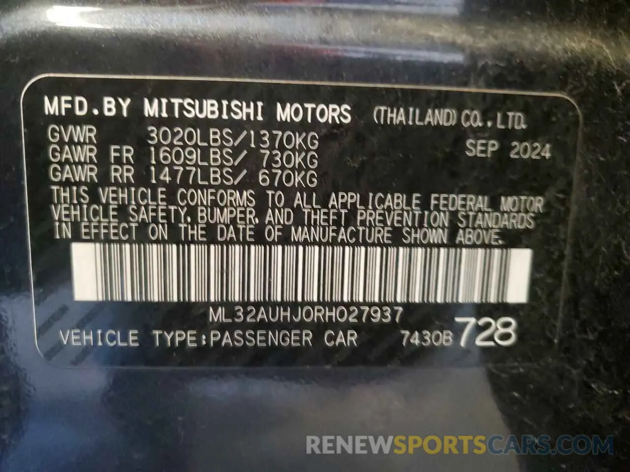 13 Photograph of a damaged car ML32AUHJ0RH027937 MITSUBISHI MIRAGE 2024