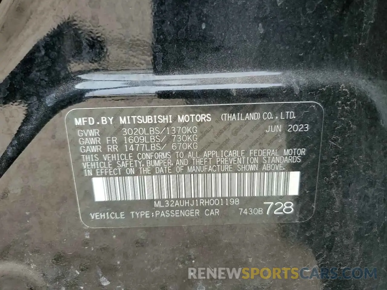 13 Photograph of a damaged car ML32AUHJ1RH001198 MITSUBISHI MIRAGE 2024
