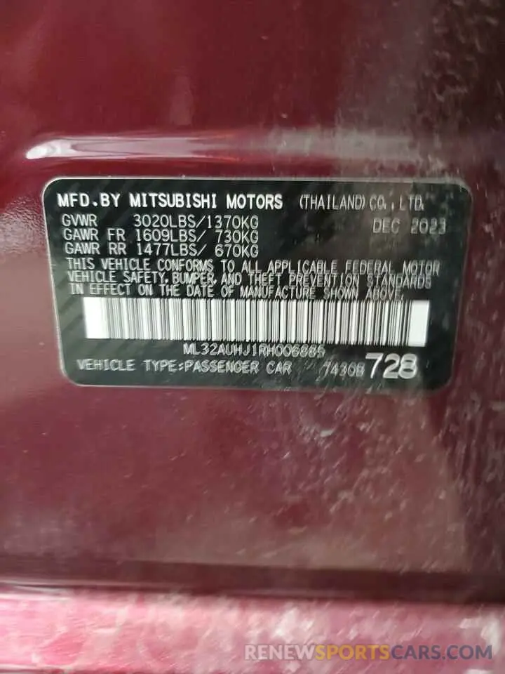 12 Photograph of a damaged car ML32AUHJ1RH006885 MITSUBISHI MIRAGE 2024