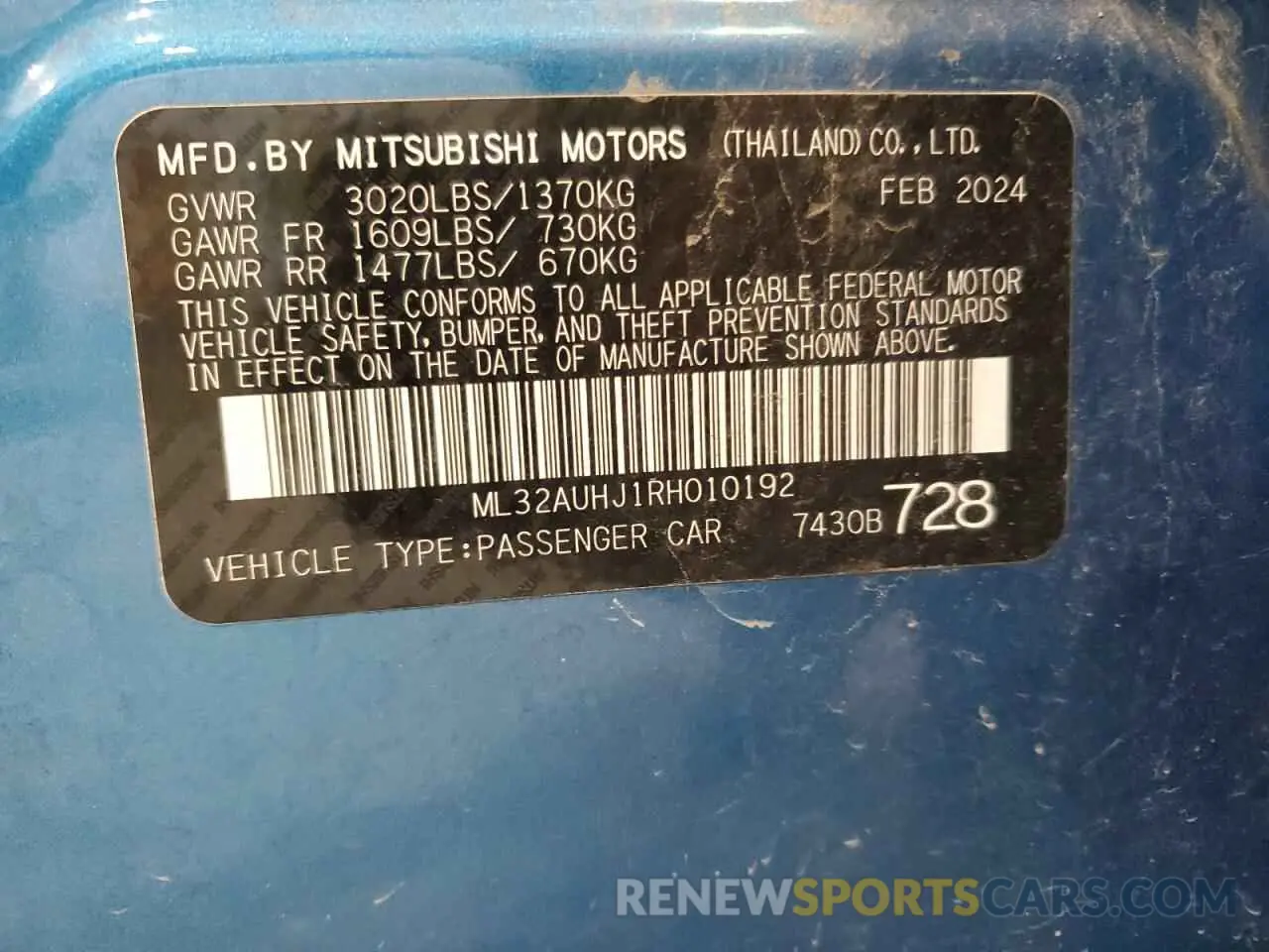 12 Photograph of a damaged car ML32AUHJ1RH010192 MITSUBISHI MIRAGE 2024
