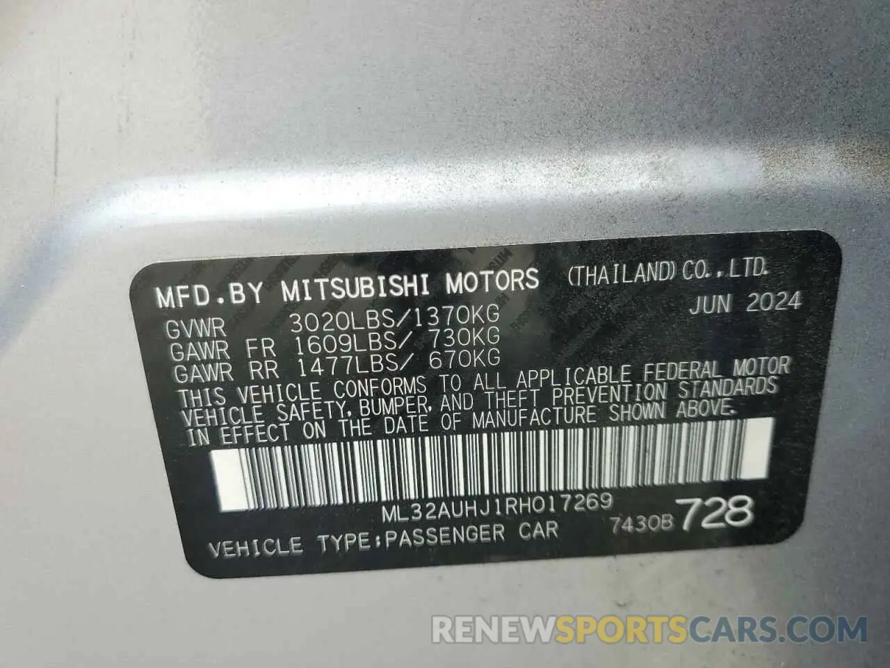 12 Photograph of a damaged car ML32AUHJ1RH017269 MITSUBISHI MIRAGE 2024
