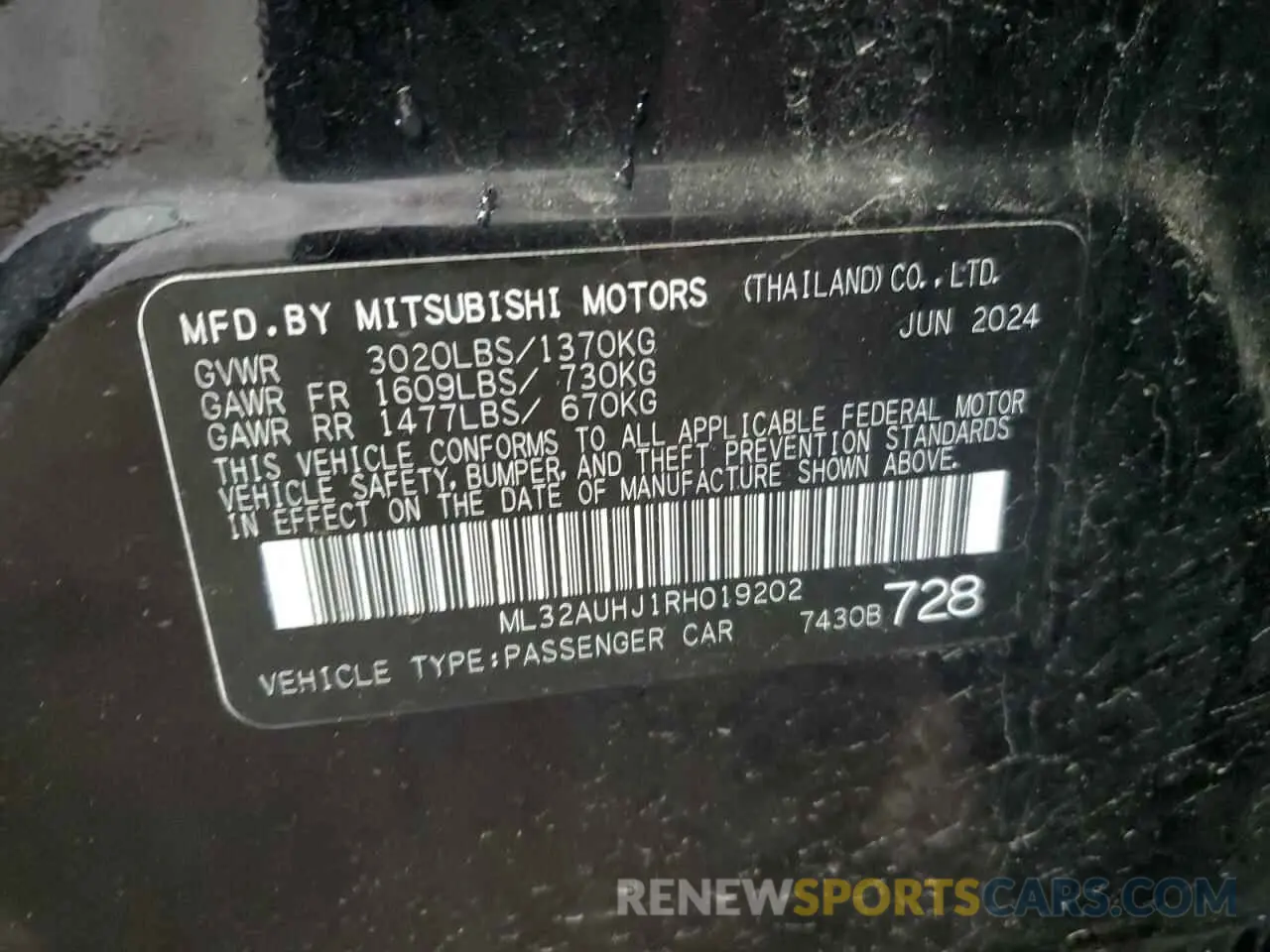 12 Photograph of a damaged car ML32AUHJ1RH019202 MITSUBISHI MIRAGE 2024