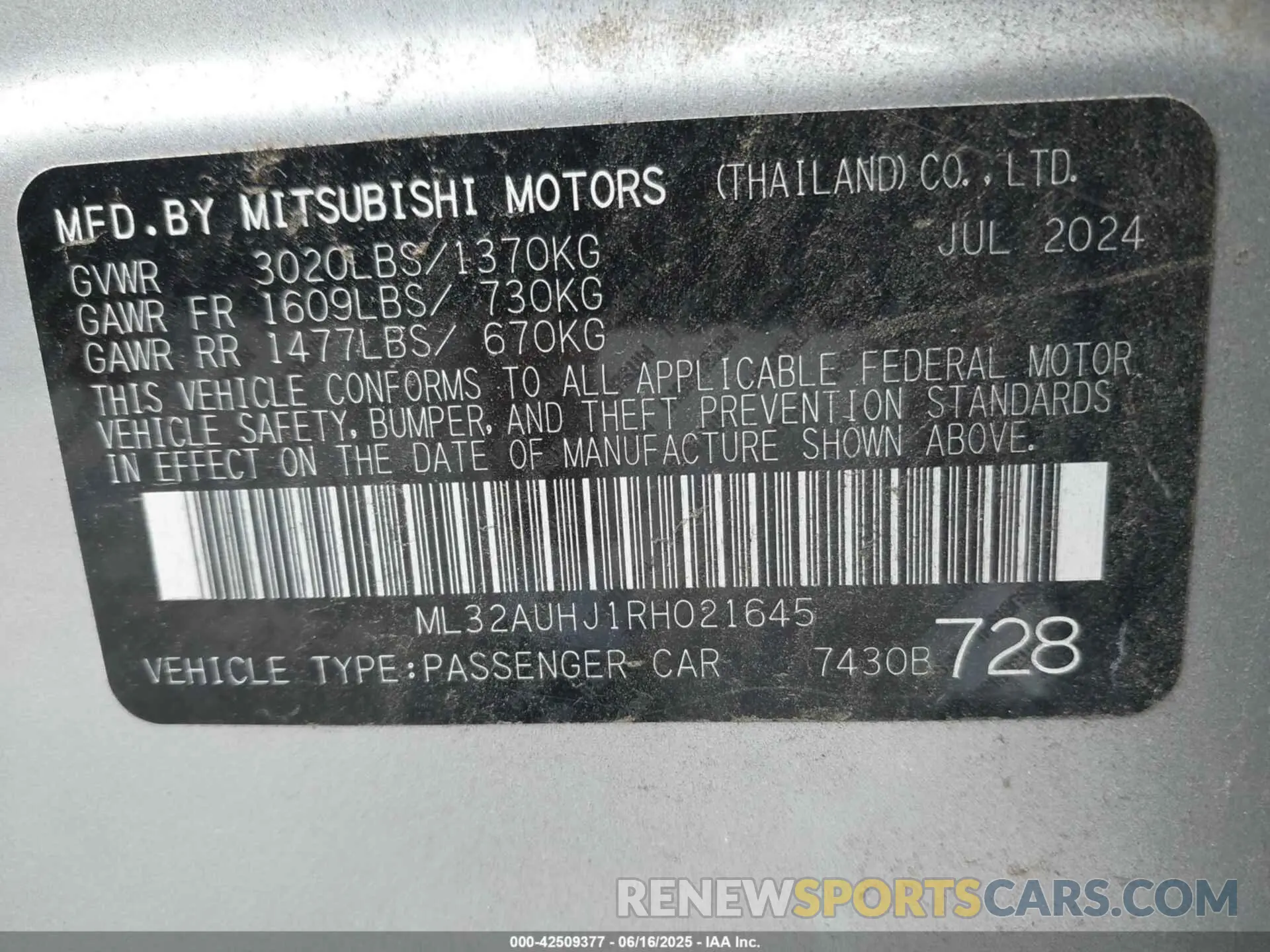 9 Photograph of a damaged car ML32AUHJ1RH021645 MITSUBISHI MIRAGE 2024