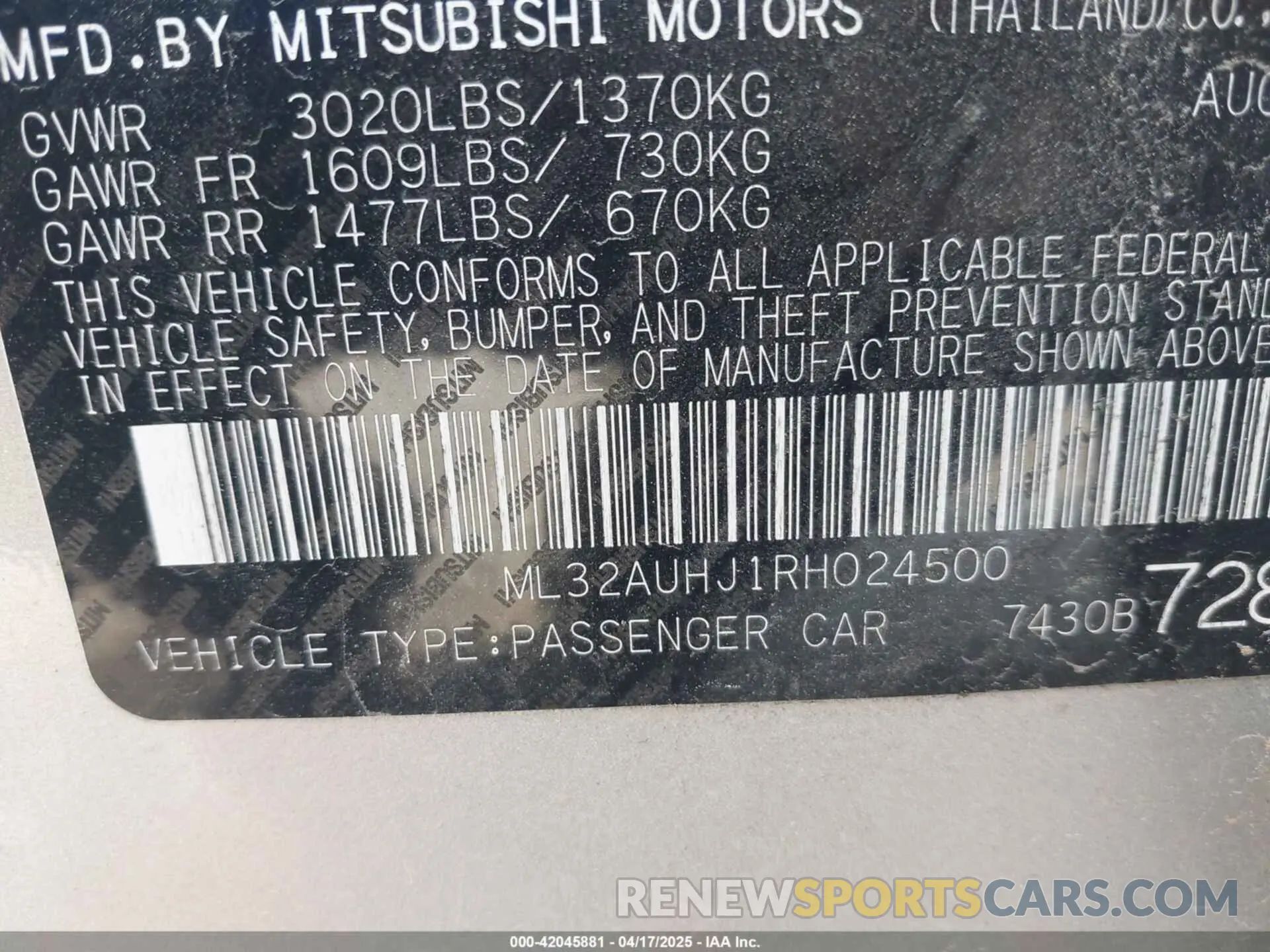 9 Photograph of a damaged car ML32AUHJ1RH024500 MITSUBISHI MIRAGE 2024