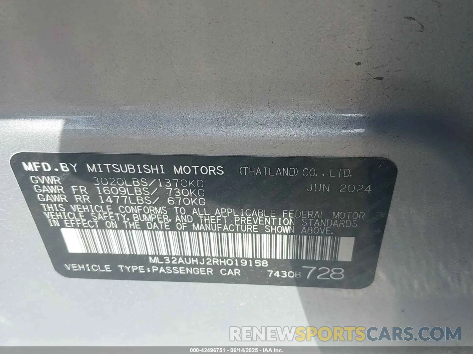9 Фотография поврежденного автомобиля ML32AUHJ2RH019158 MITSUBISHI MIRAGE 2024