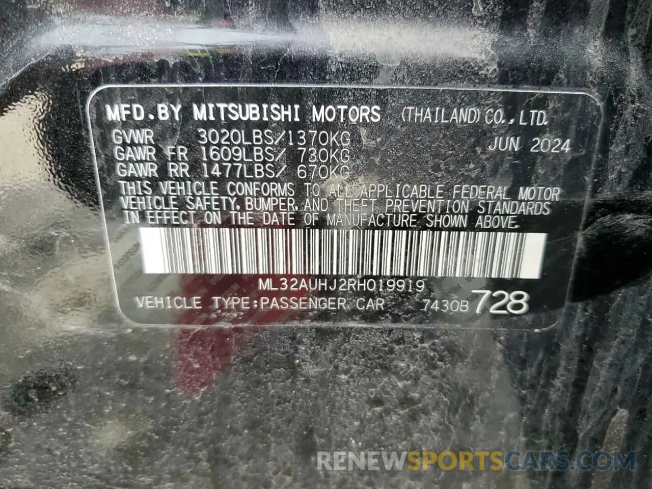 13 Photograph of a damaged car ML32AUHJ2RH019919 MITSUBISHI MIRAGE 2024