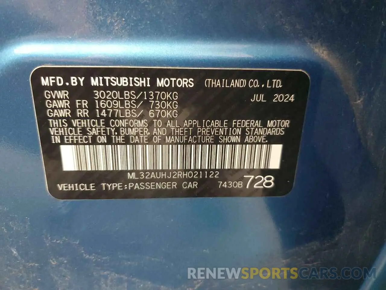 12 Фотография поврежденного автомобиля ML32AUHJ2RH021122 MITSUBISHI MIRAGE 2024