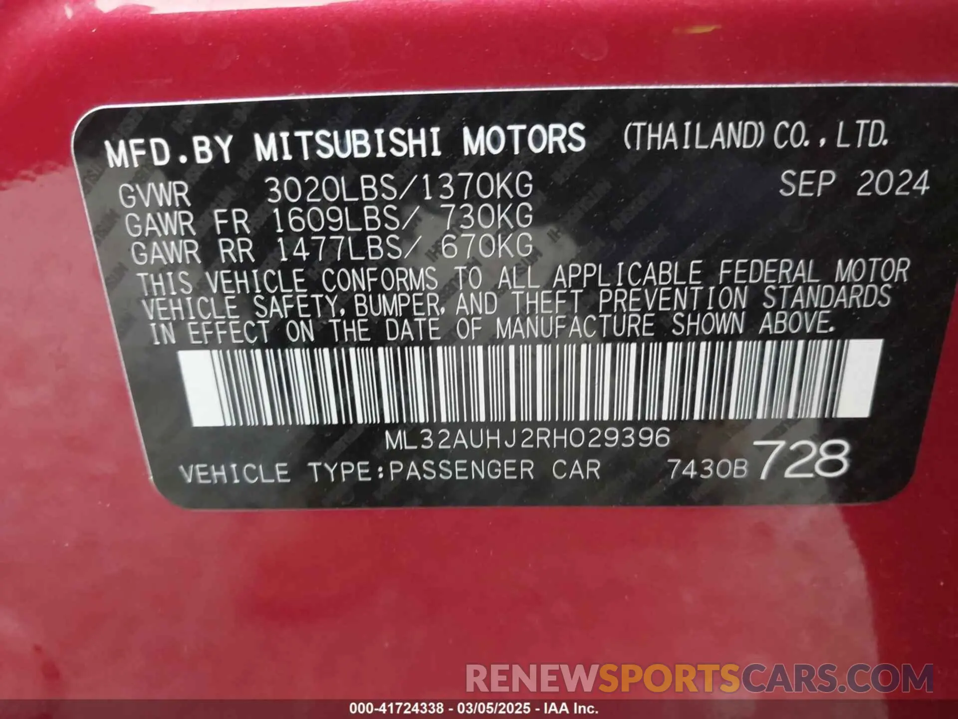 9 Фотография поврежденного автомобиля ML32AUHJ2RH029396 MITSUBISHI MIRAGE 2024