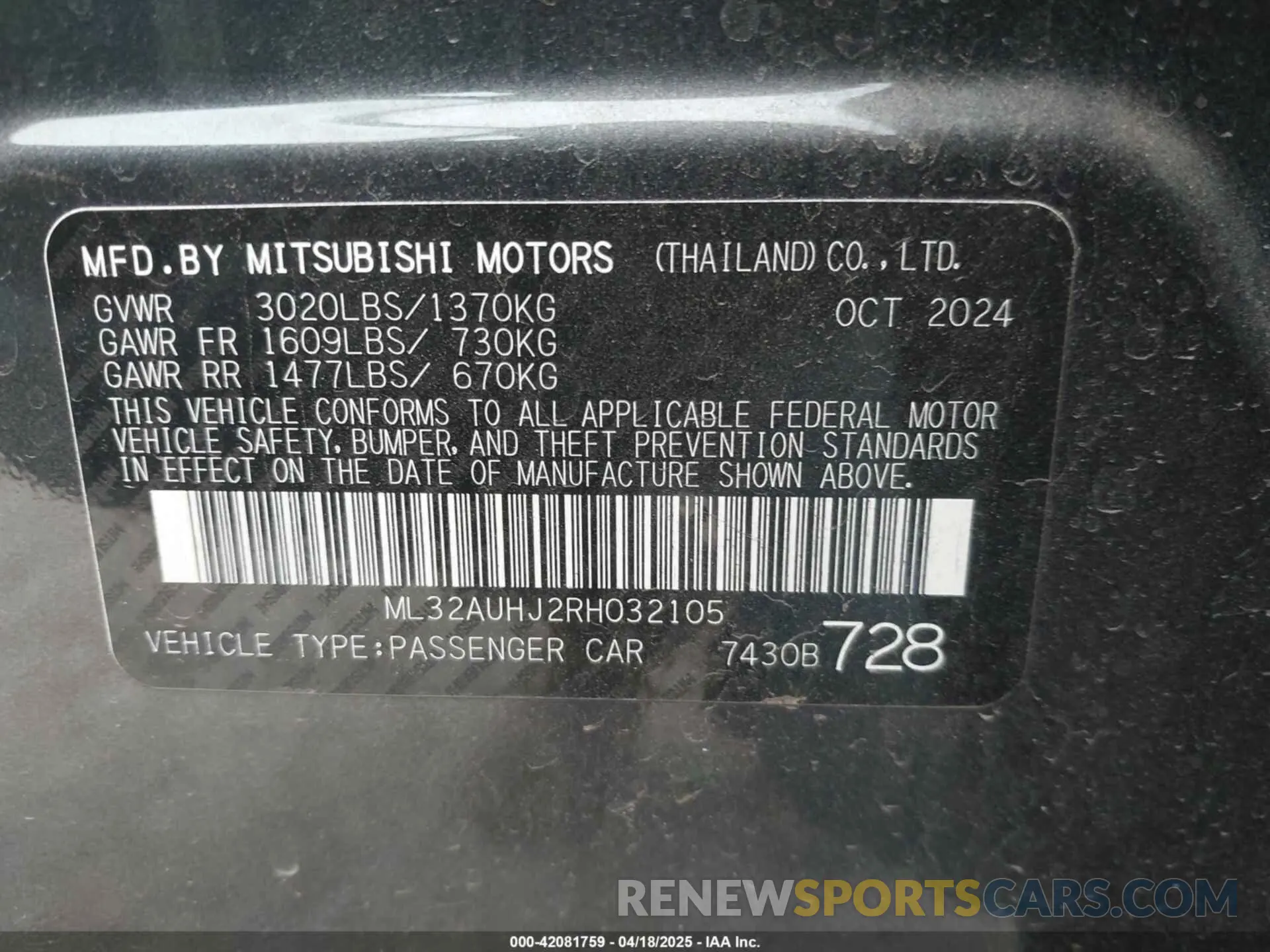 9 Фотография поврежденного автомобиля ML32AUHJ2RH032105 MITSUBISHI MIRAGE 2024