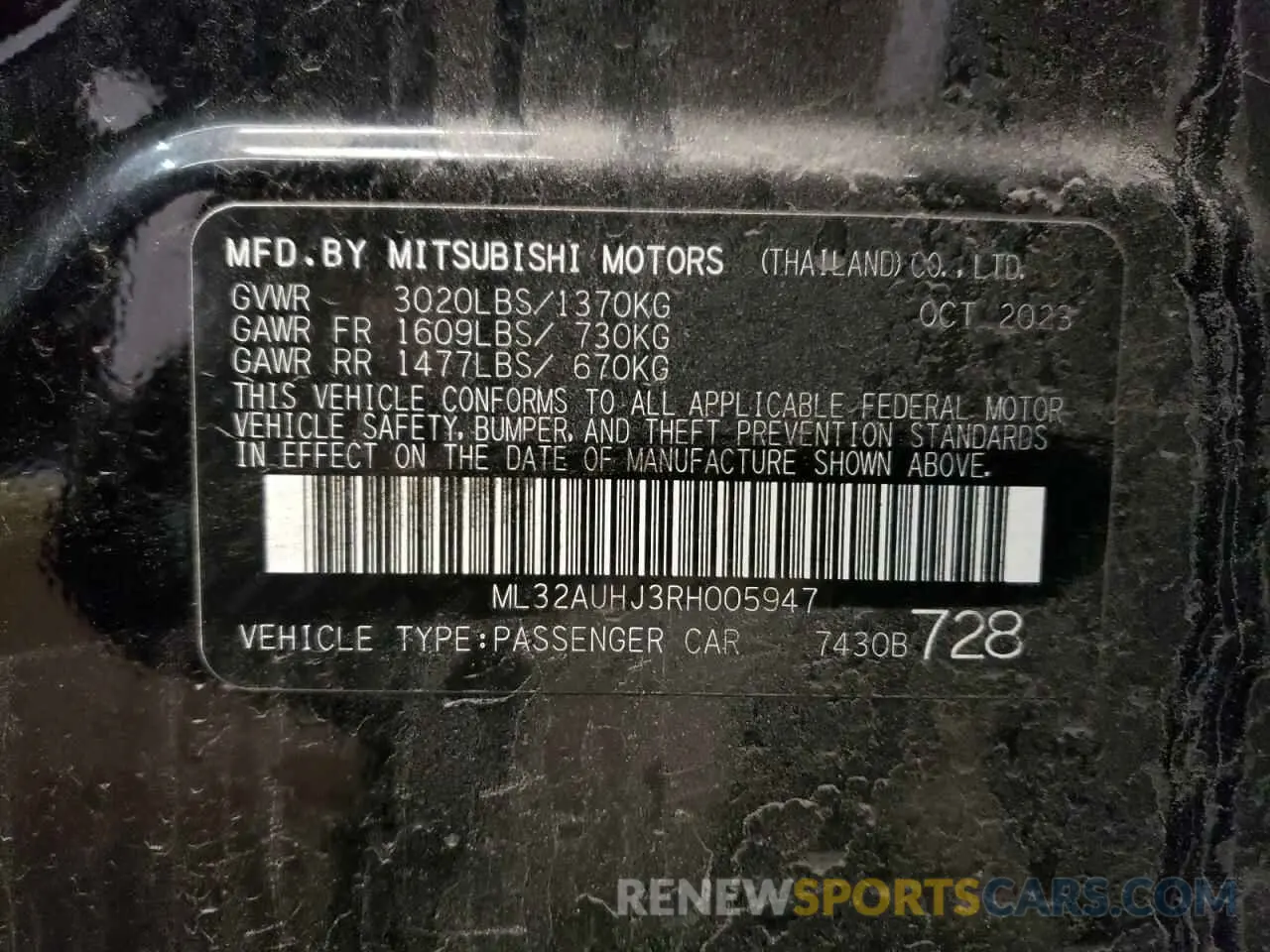 12 Photograph of a damaged car ML32AUHJ3RH005947 MITSUBISHI MIRAGE 2024