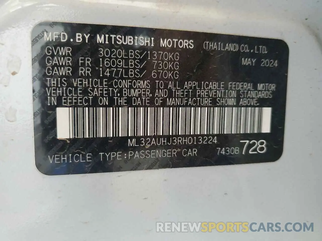 13 Фотография поврежденного автомобиля ML32AUHJ3RH013224 MITSUBISHI MIRAGE 2024