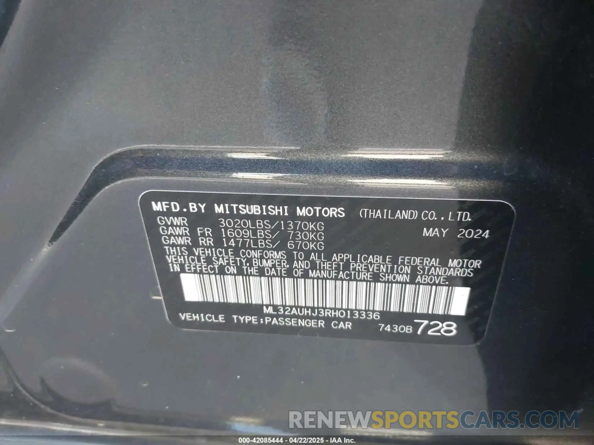 9 Photograph of a damaged car ML32AUHJ3RH013336 MITSUBISHI MIRAGE 2024