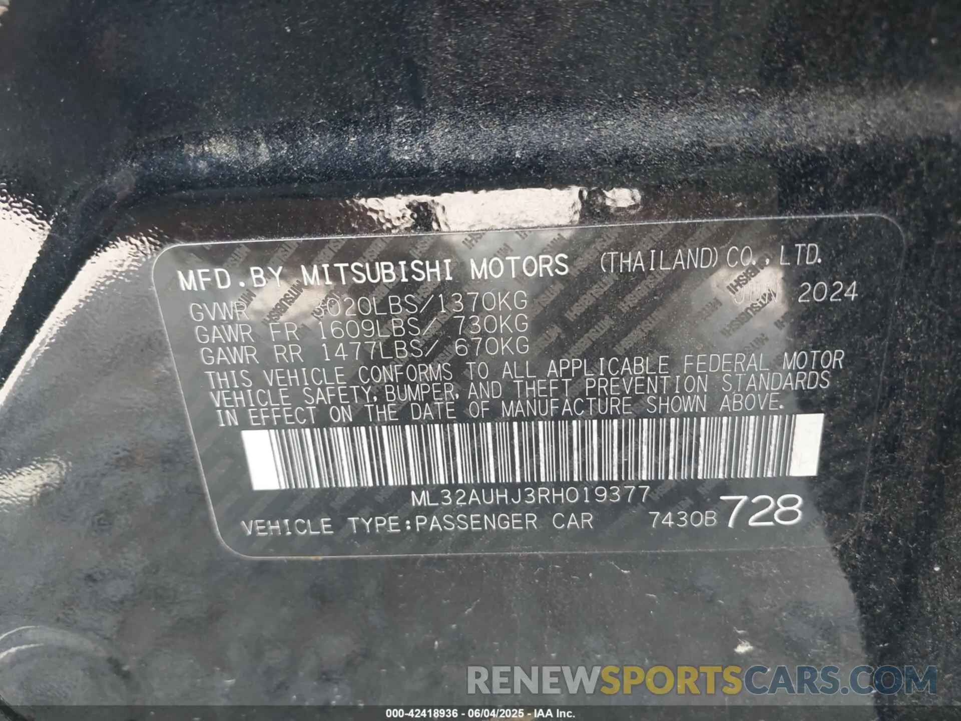 9 Photograph of a damaged car ML32AUHJ3RH019377 MITSUBISHI MIRAGE 2024