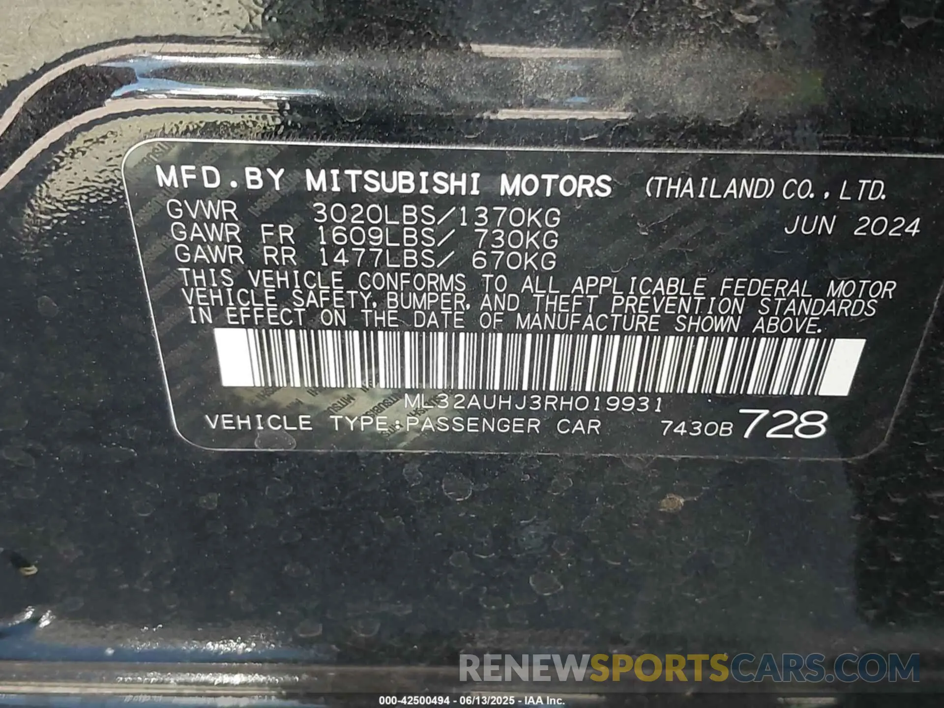 9 Photograph of a damaged car ML32AUHJ3RH019931 MITSUBISHI MIRAGE 2024
