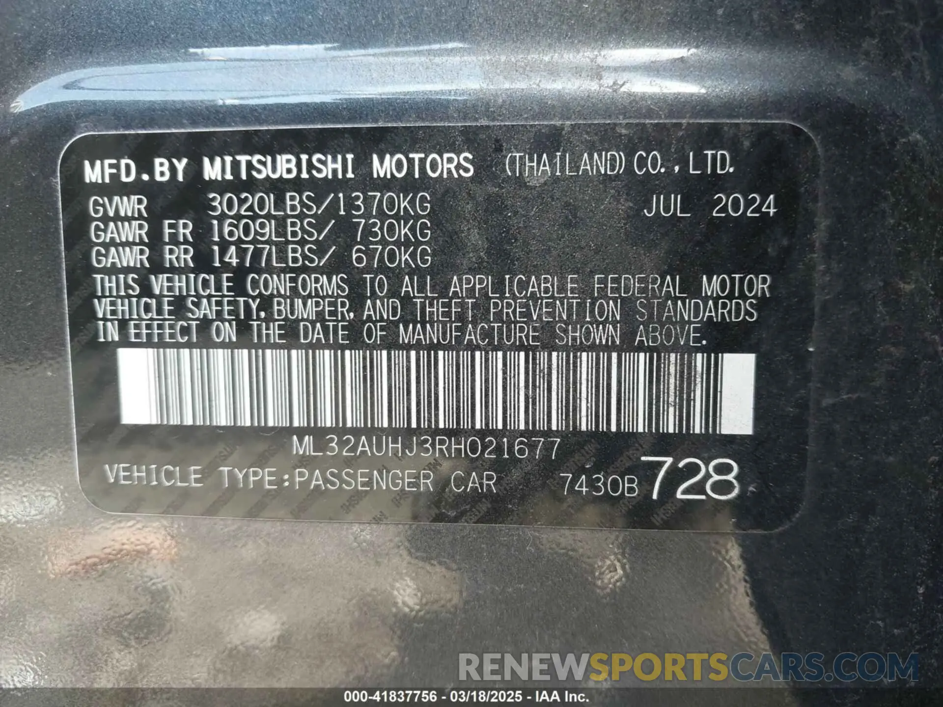 9 Фотография поврежденного автомобиля ML32AUHJ3RH021677 MITSUBISHI MIRAGE 2024