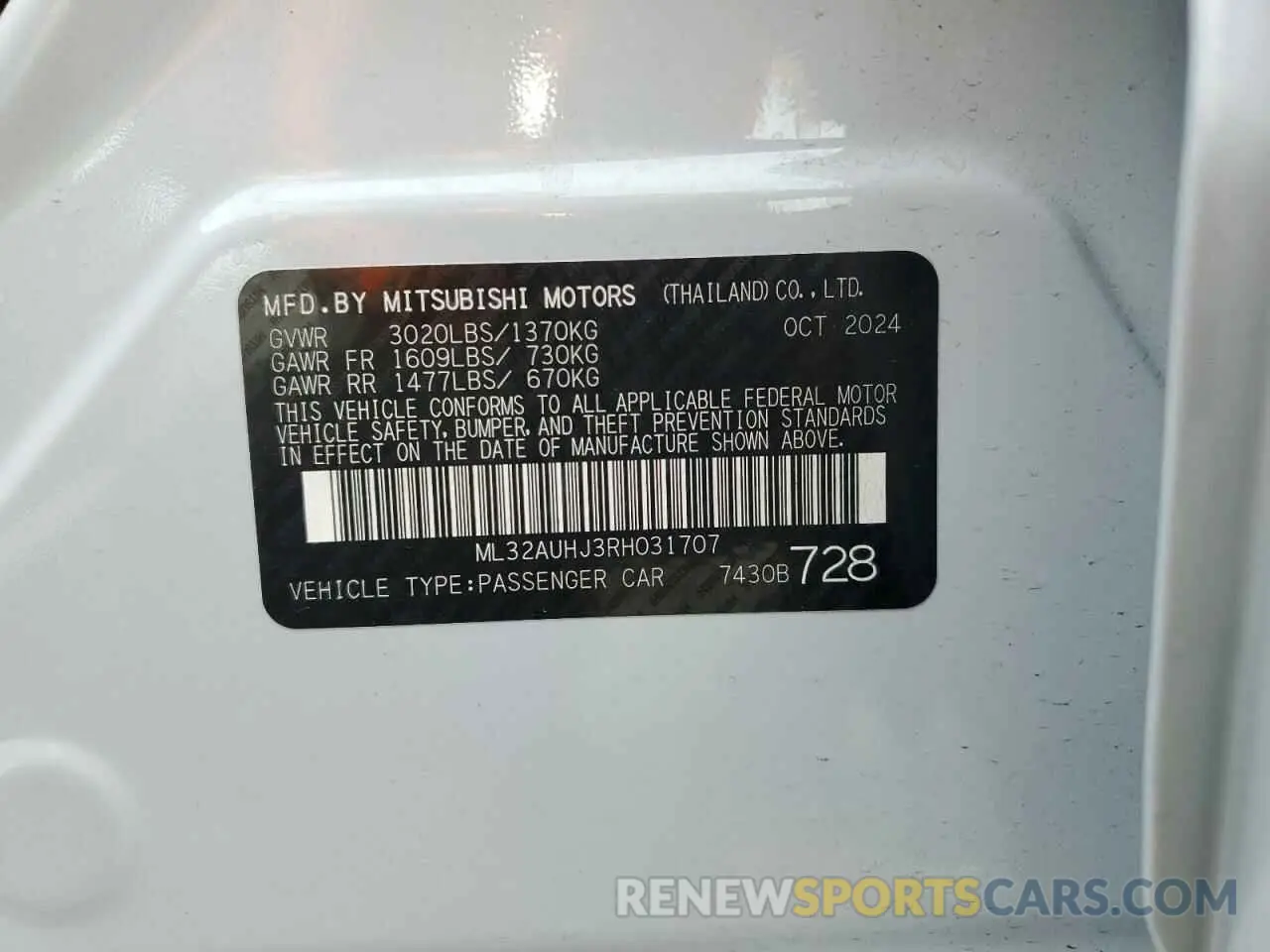 13 Photograph of a damaged car ML32AUHJ3RH031707 MITSUBISHI MIRAGE 2024