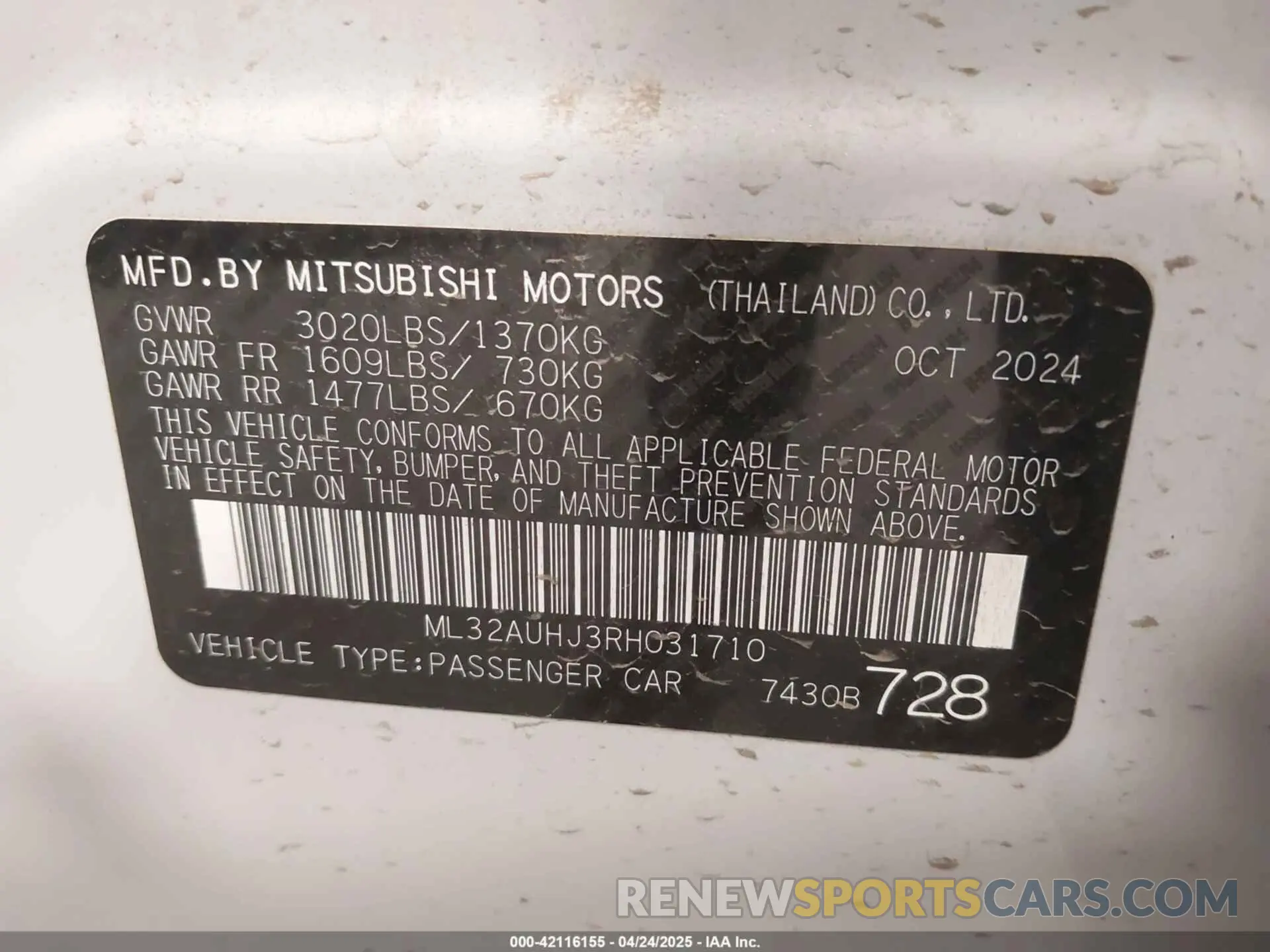 9 Фотография поврежденного автомобиля ML32AUHJ3RH031710 MITSUBISHI MIRAGE 2024