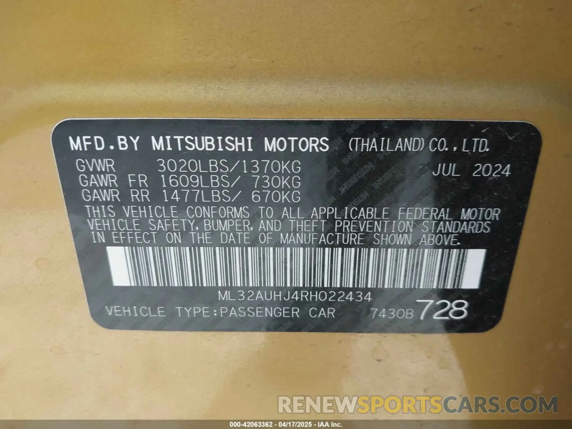 9 Фотография поврежденного автомобиля ML32AUHJ4RH022434 MITSUBISHI MIRAGE 2024